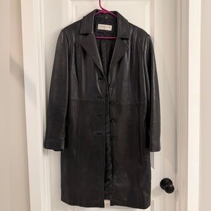 Vintage Jones New York Black Leather Long Coat